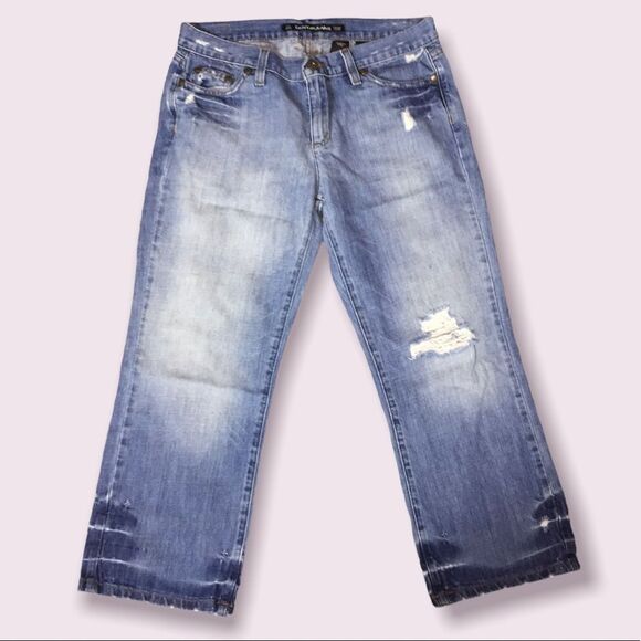 DKNY Ludlow Distressed Capris Sz 8 Rigid Cotton Destroyed - Picture 1 of 11